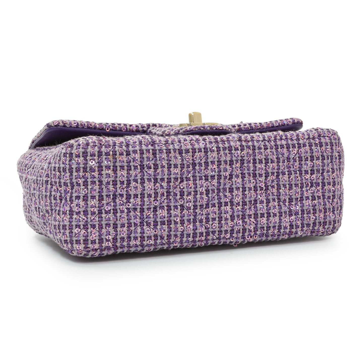Exclusive Chanel Purple Tweed Sequin Mini Rectangular Flap — Back View