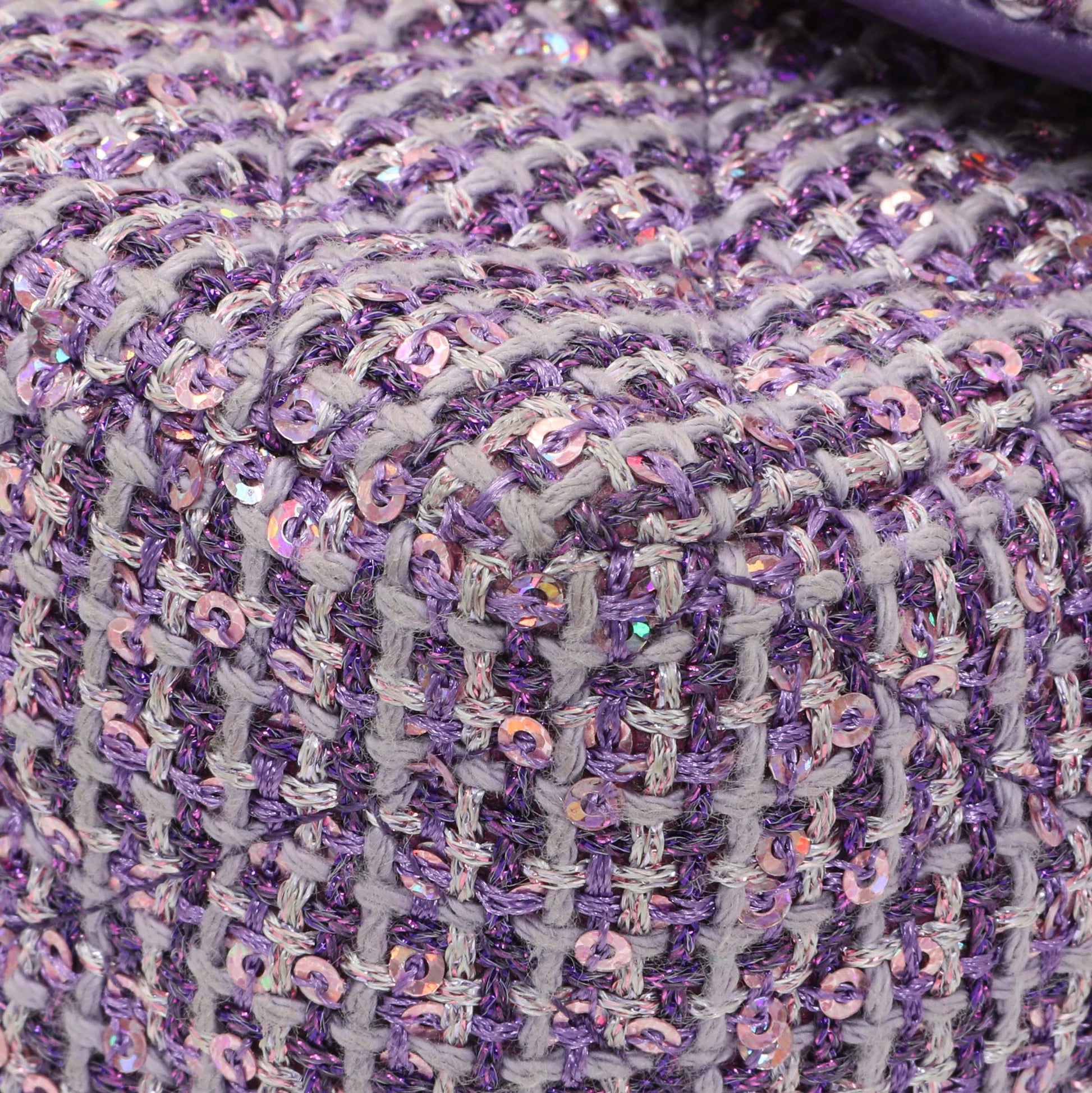Exclusive Chanel Purple Tweed Sequin Mini Rectangular Flap — Detail View