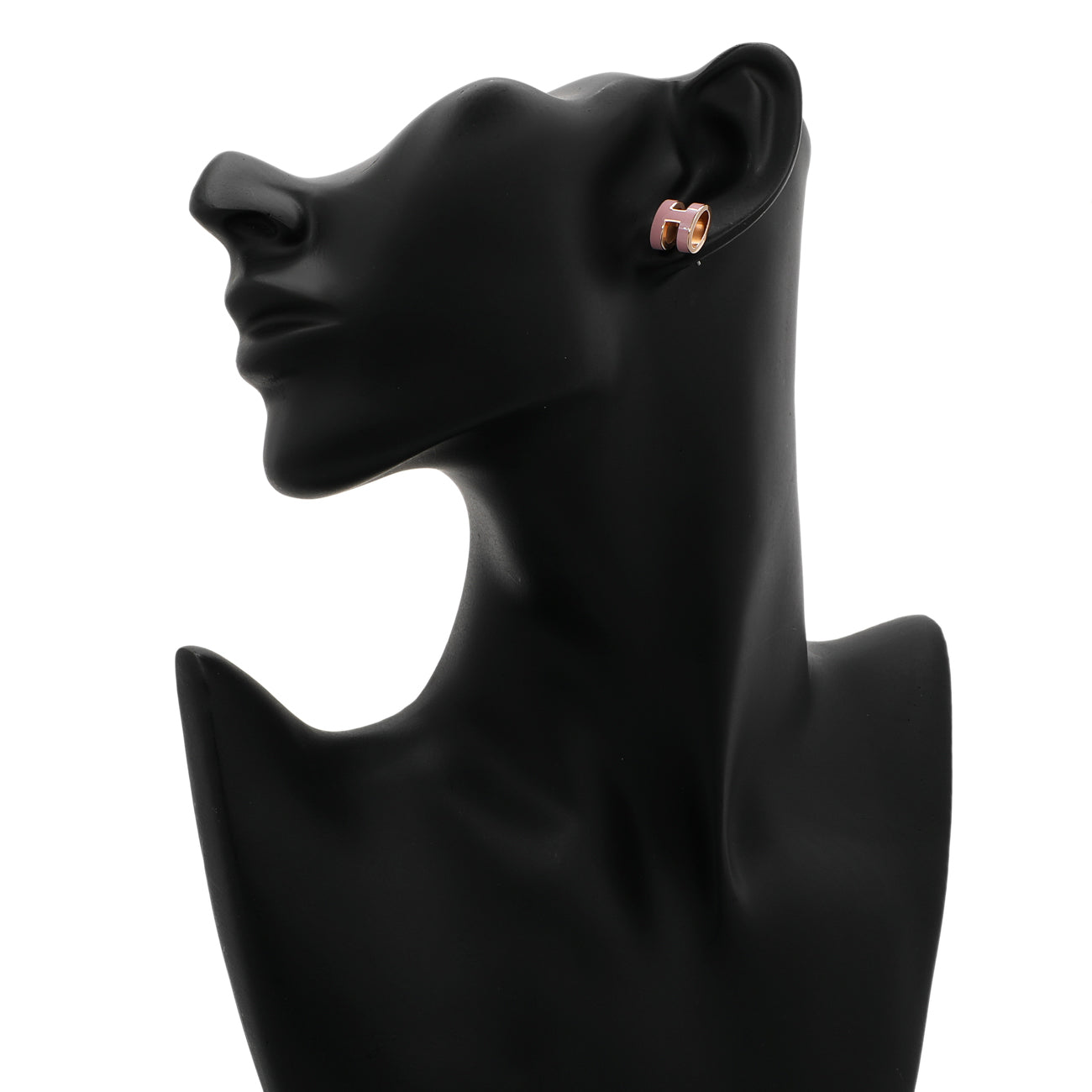 Exclusive Hermes Rose Gold Pink Lacquer Pop H Earrings — Back View