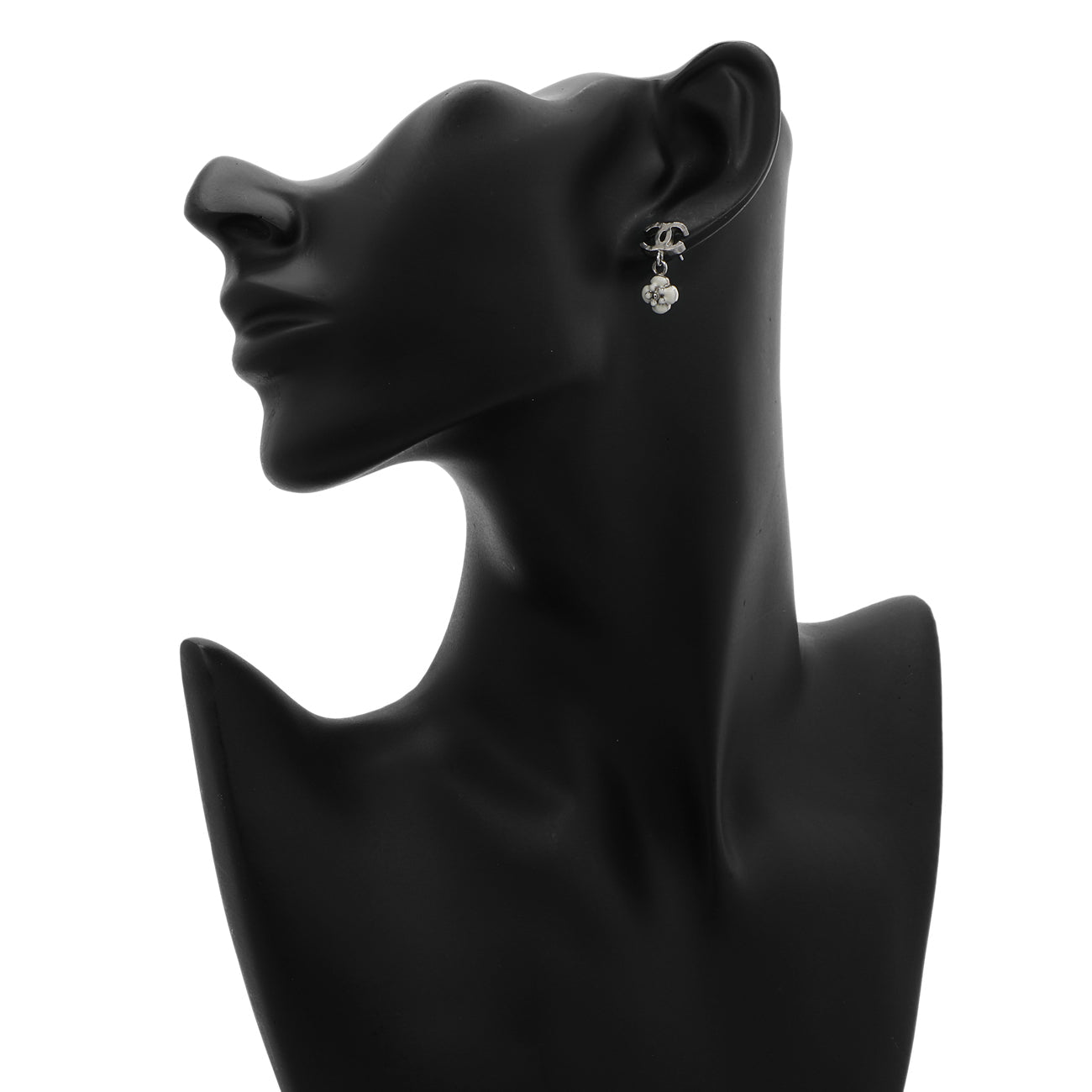 Exclusive Chanel CC Camellia Drop Earrings — Back View