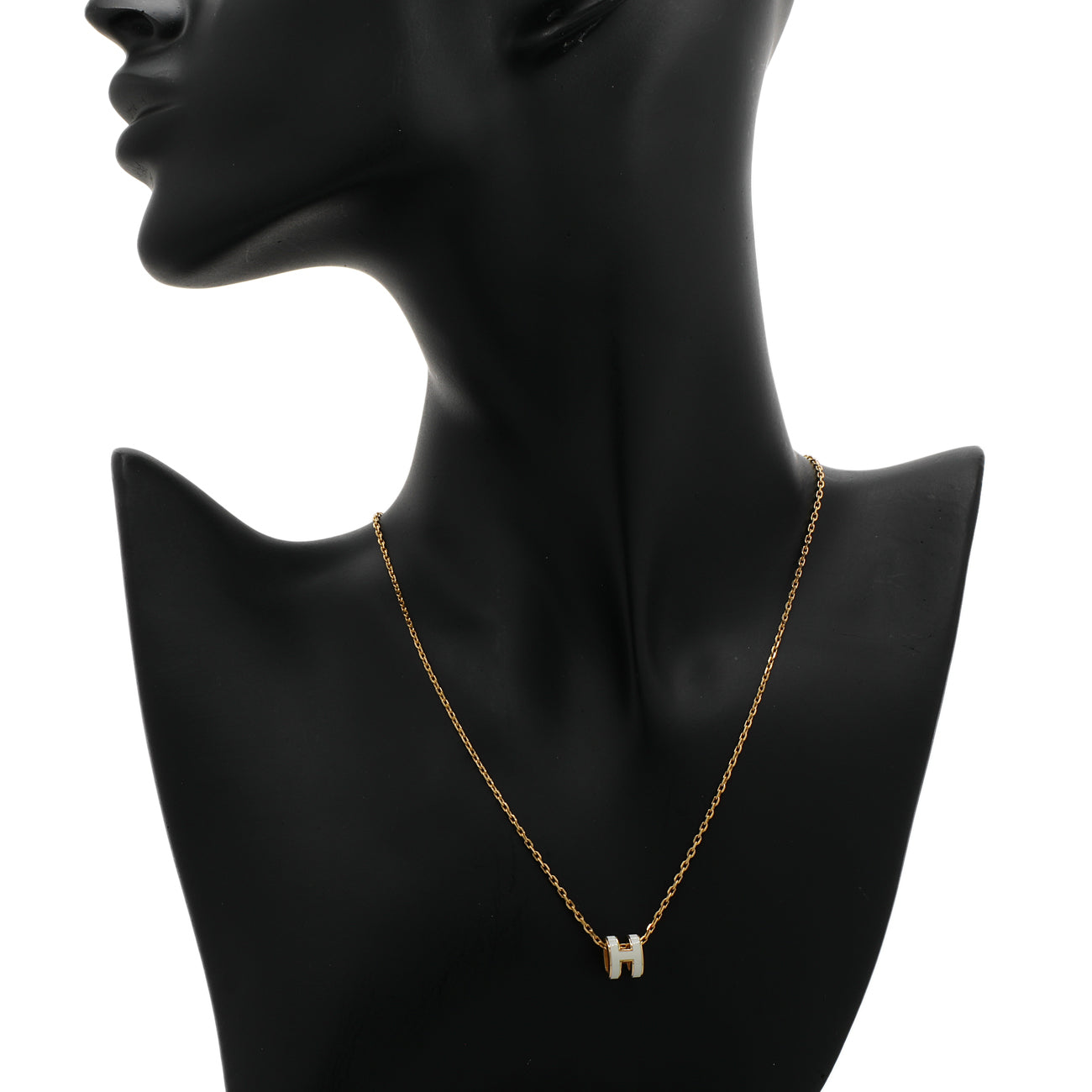Exclusive Hermes Gold White Lacquer Mini Pop H Pendant Necklace — Back View