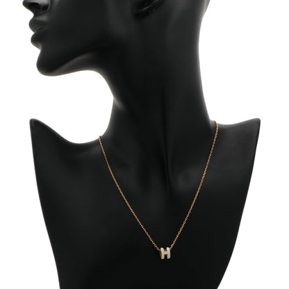 Exclusive Hermes Gold White Lacquer Mini Pop H Pendant Necklace — Back View