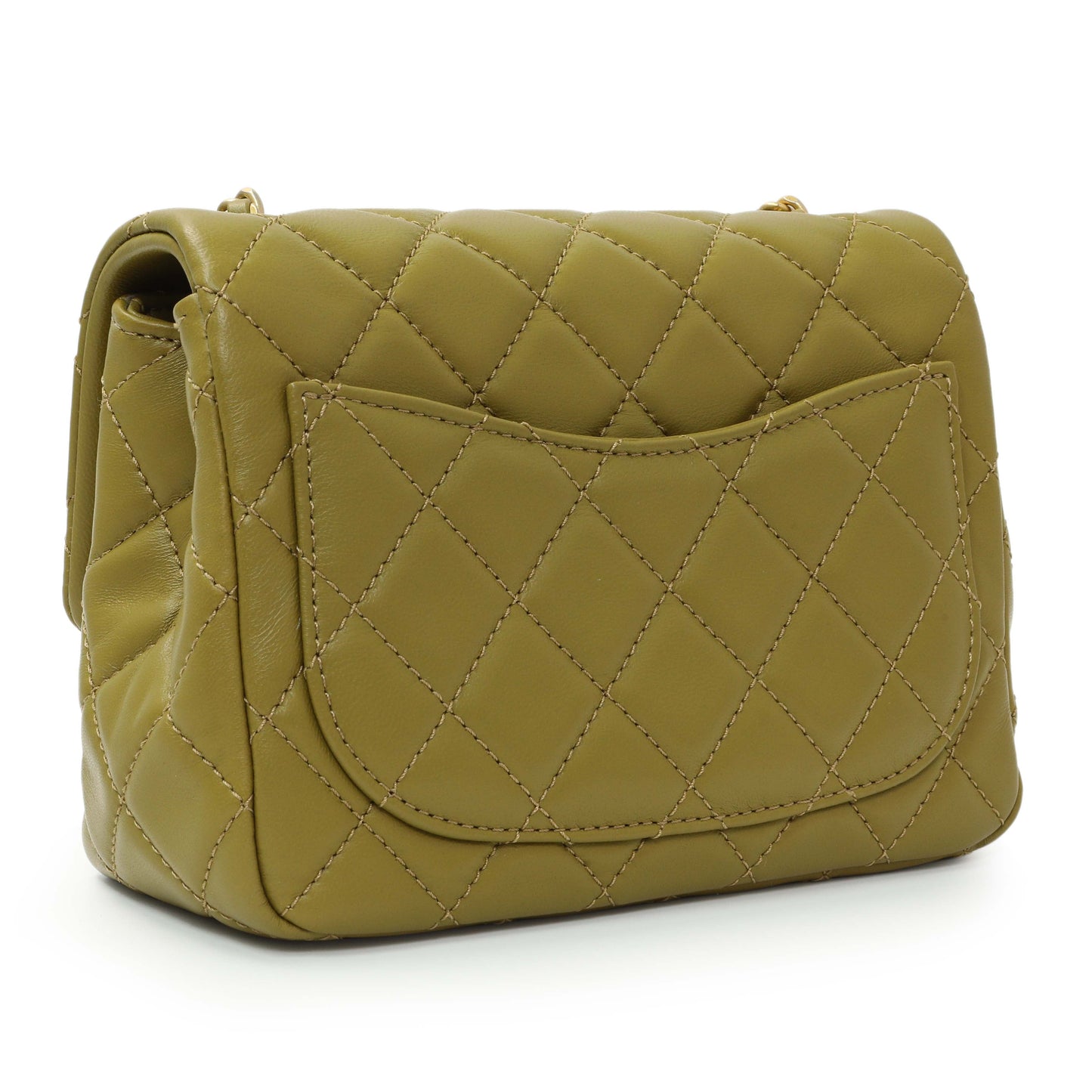 Exclusive Chanel Green Quilted Lambskin Mini Pearl Crush Flap — Side View