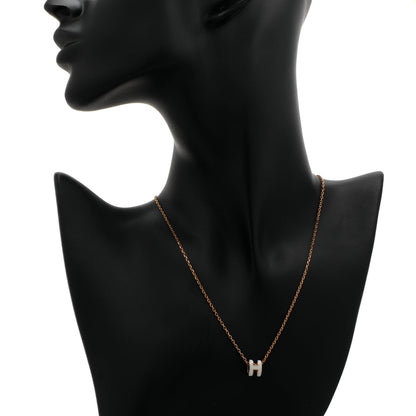 Exclusive Hermes Rose Gold White Lacquer Mini Pop H Pendant Necklace — Back View