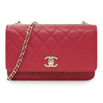 Exclusive Chanel Dark Pink Quilted Lambskin Trendy CC Wallet On Chain — Front View