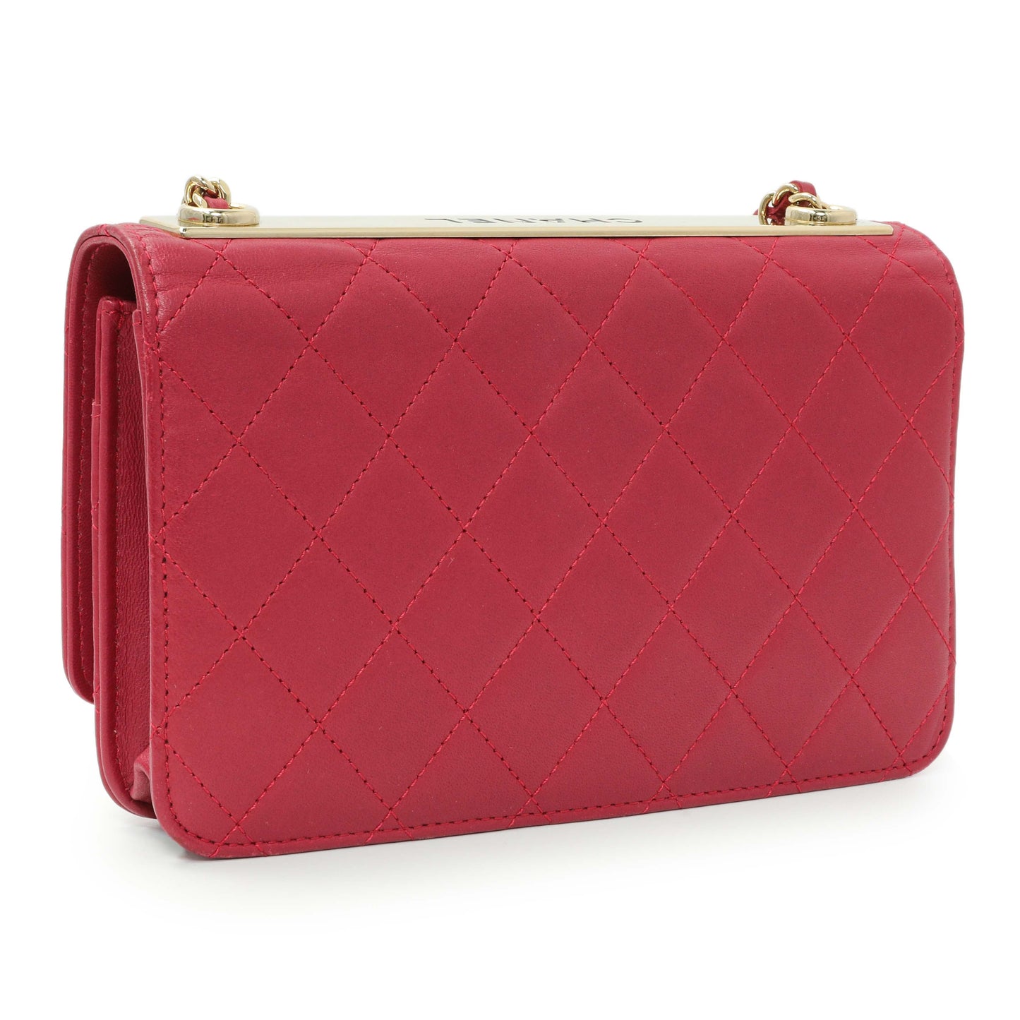 Exclusive Chanel Dark Pink Quilted Lambskin Trendy CC Wallet On Chain — Side View