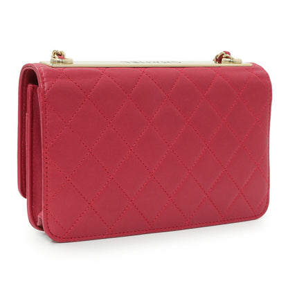 Exclusive Chanel Dark Pink Quilted Lambskin Trendy CC Wallet On Chain — Side View