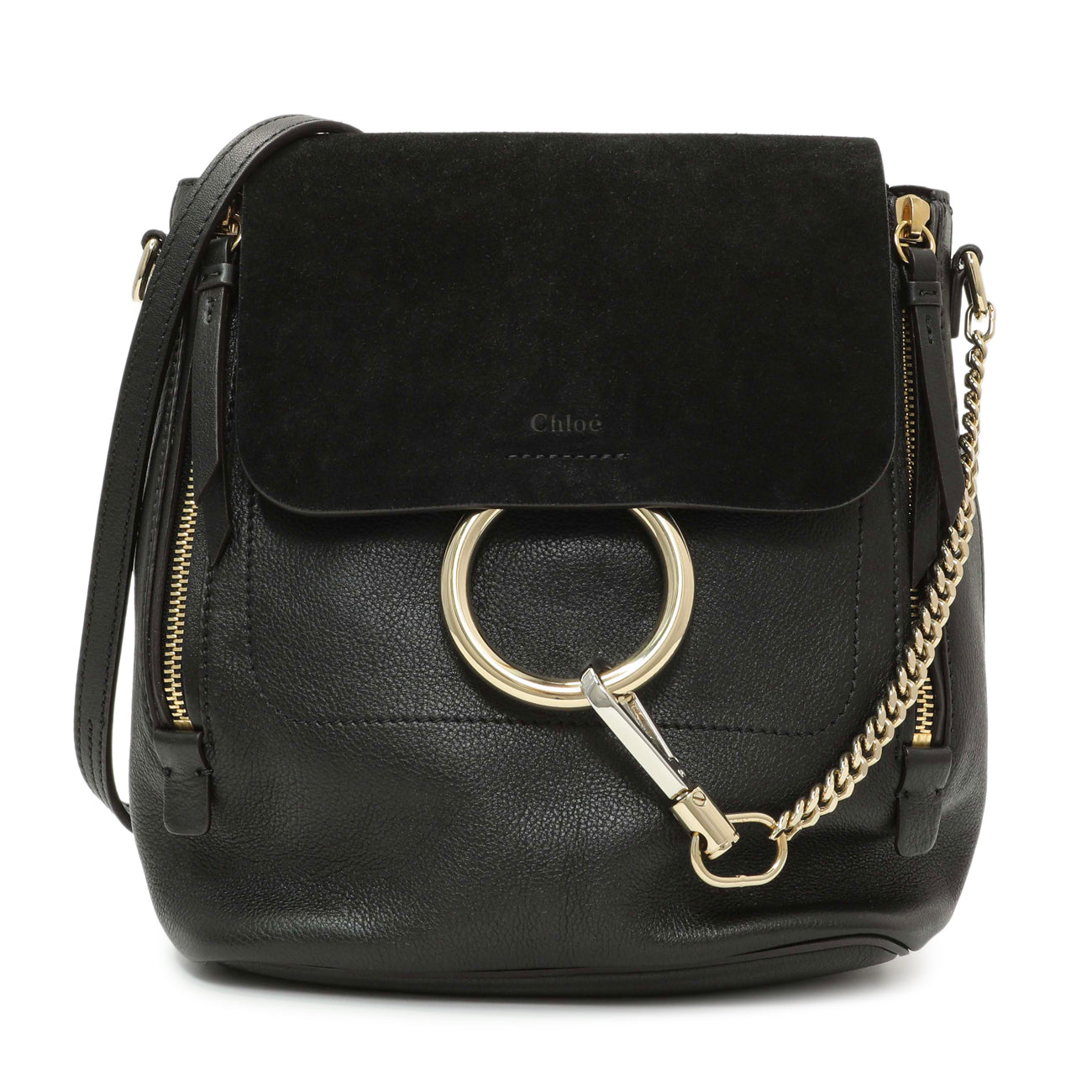 Exclusive Chloe Black Suede Calfskin Small Faye Backpack — Front View
