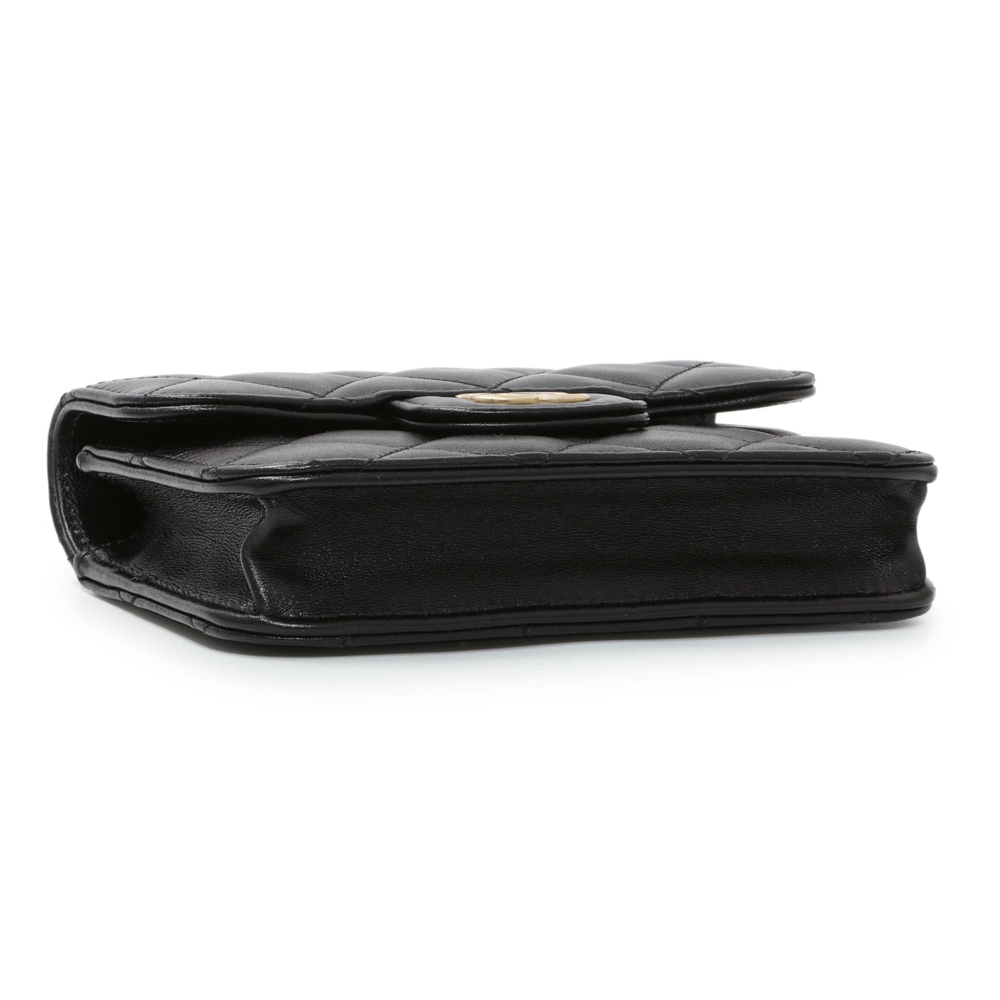 Exclusive Chanel Black Lambskin Top Handle Flap Coin Purse With Chain — Back View