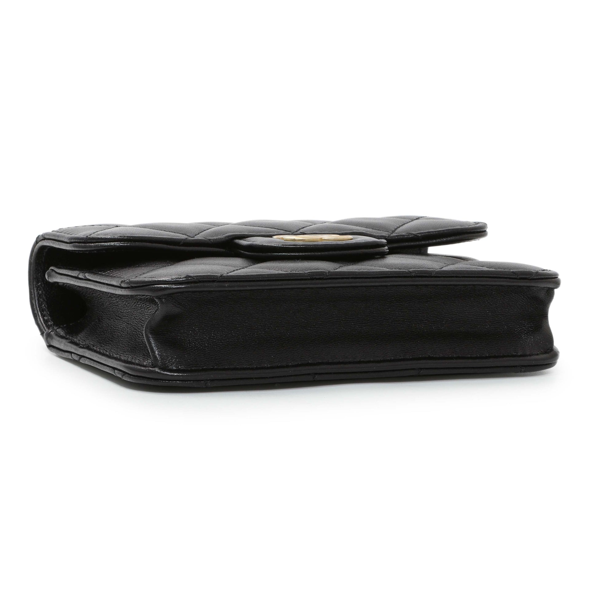 Exclusive Chanel Black Lambskin Top Handle Flap Coin Purse With Chain — Back View