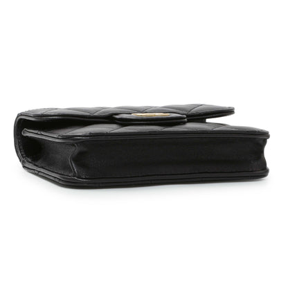Exclusive Chanel Black Lambskin Top Handle Flap Coin Purse With Chain — Back View
