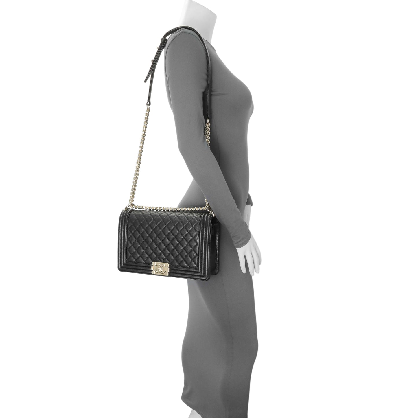 Exclusive Chanel Black Quilted Caviar New Medium Boy Flap — Alternate View 12