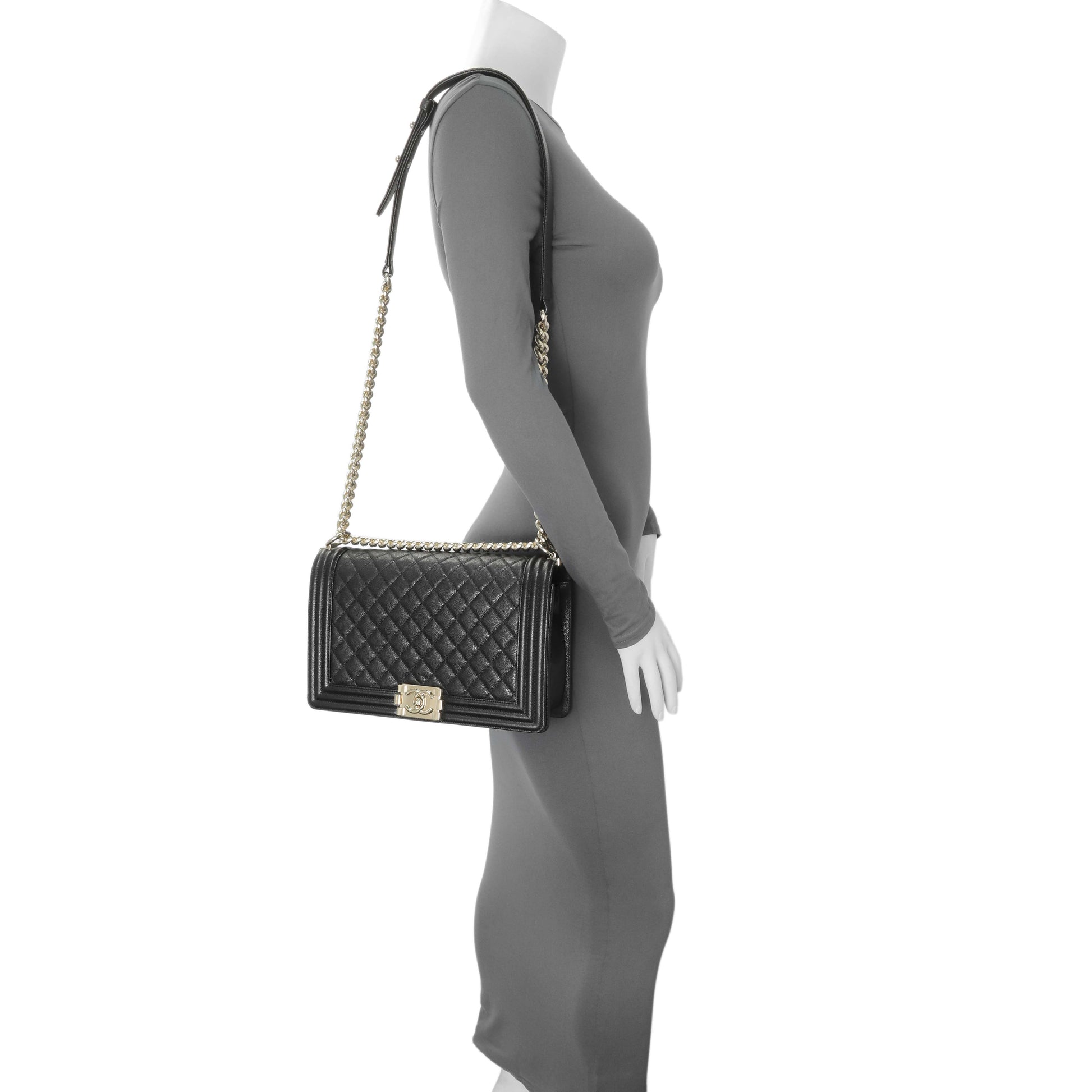 Exclusive Chanel Black Quilted Caviar New Medium Boy Flap — Alternate View 12