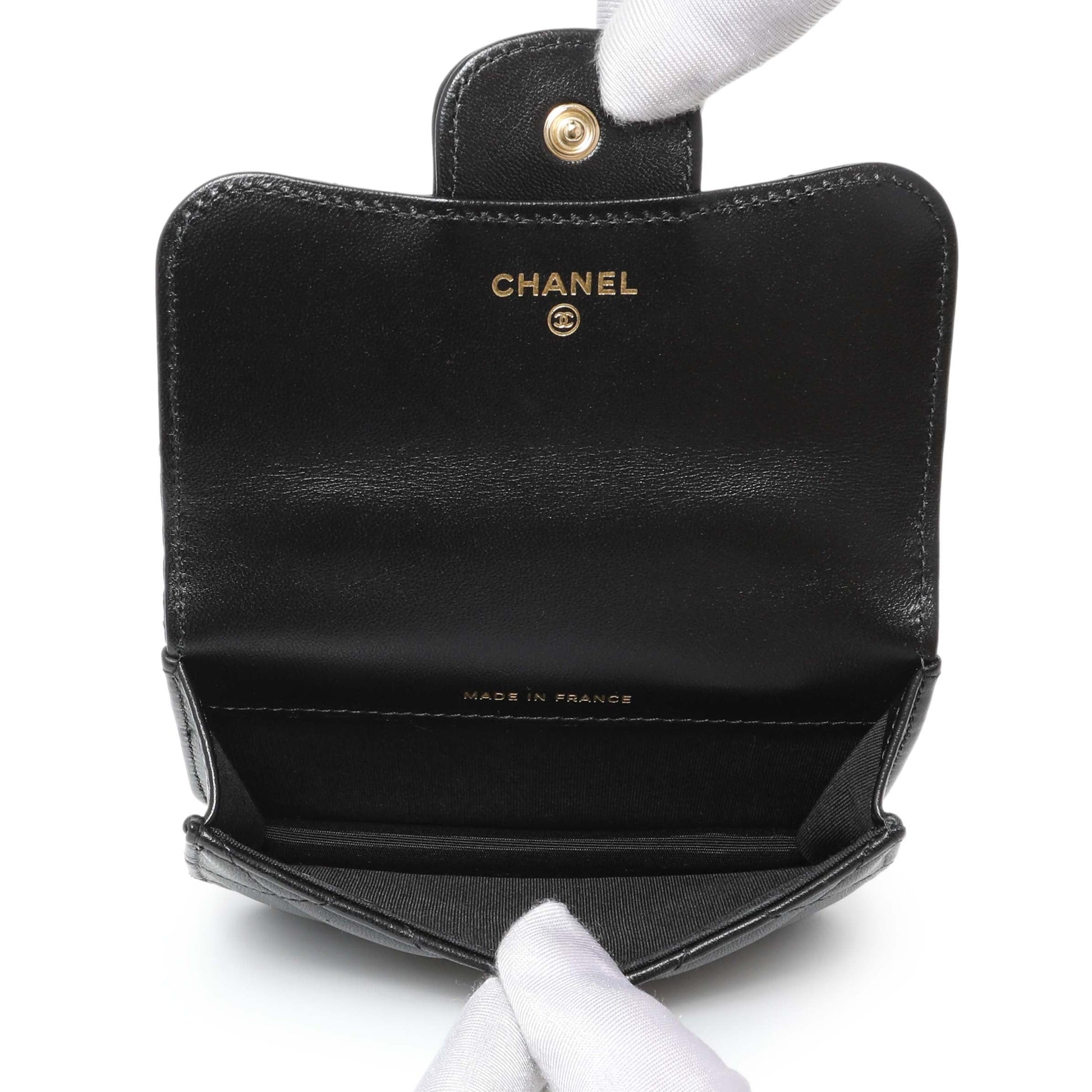 Exclusive Chanel Black Lambskin Top Handle Flap Coin Purse With Chain — Top View