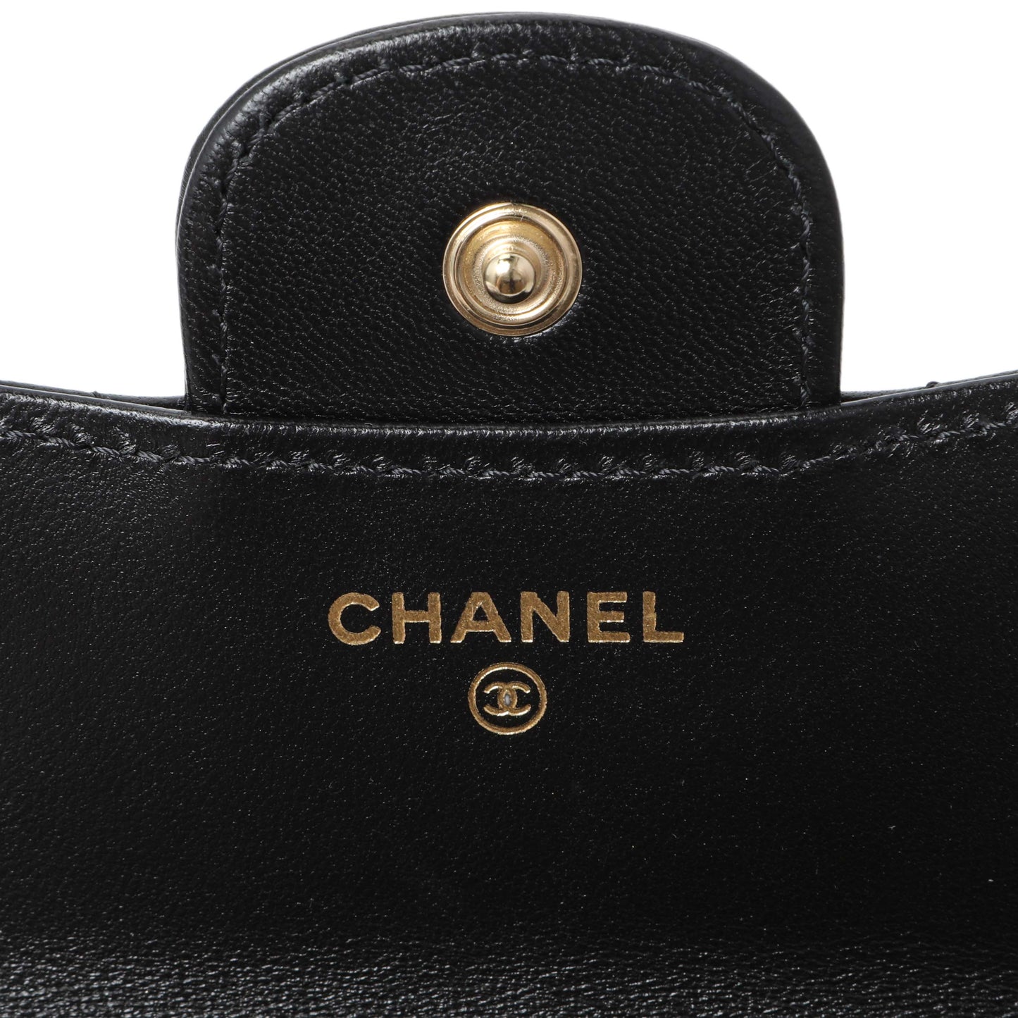 Exclusive Chanel Black Lambskin Top Handle Flap Coin Purse With Chain — Detail View