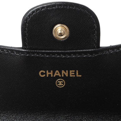 Exclusive Chanel Black Lambskin Top Handle Flap Coin Purse With Chain — Detail View