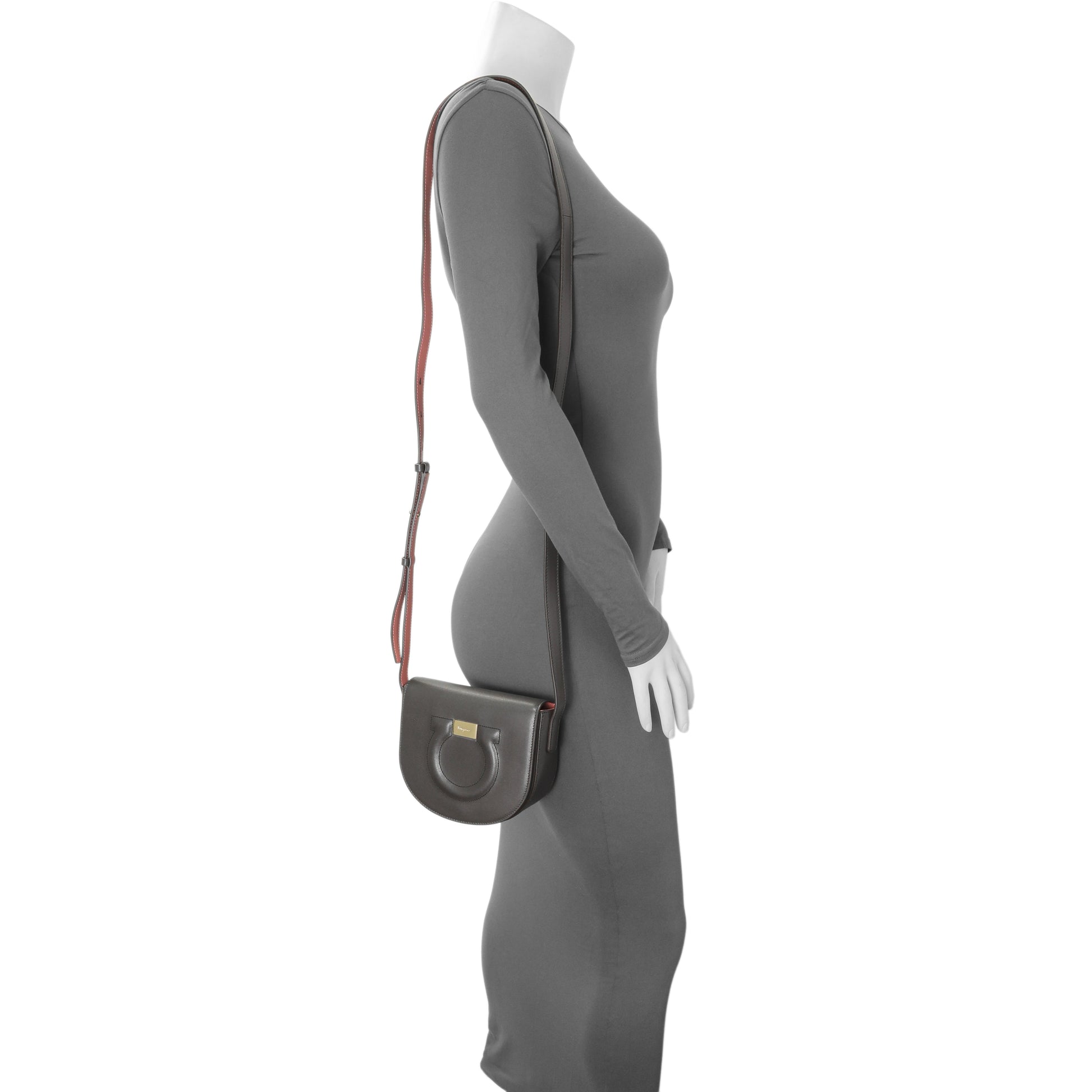 Exclusive Salvatore Ferragamo Brown Calfskin Gancini Crossbody — Alternate View 7
