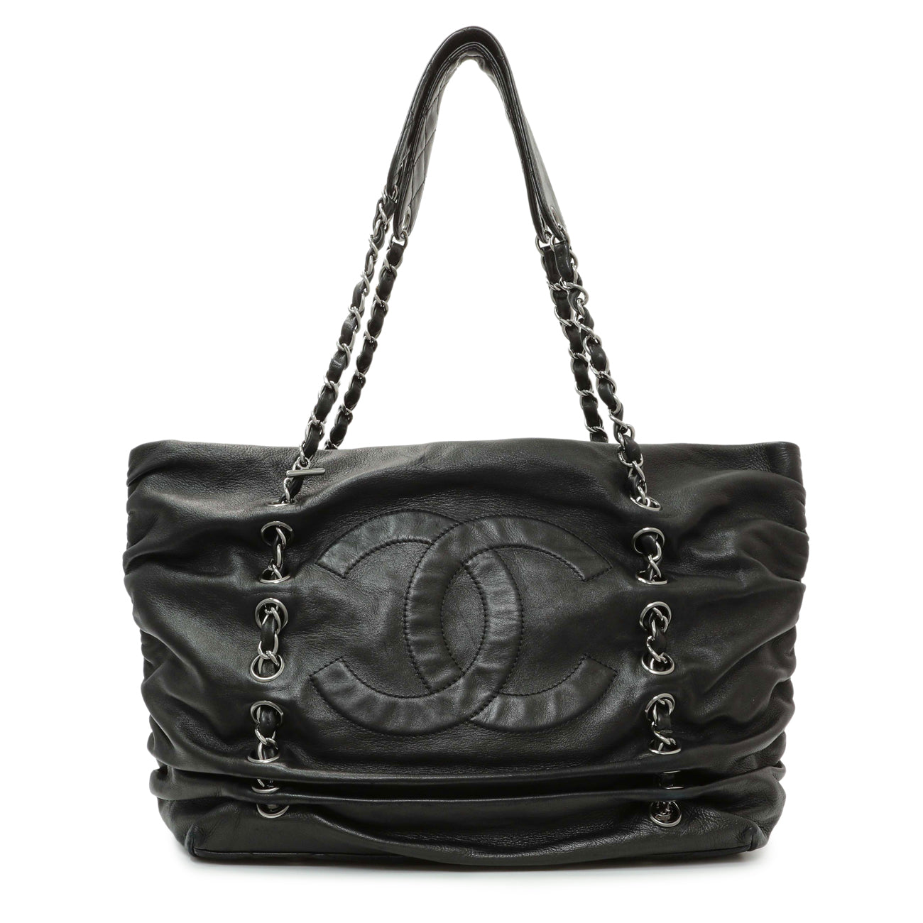 Exclusive Chanel Black Lambskin Timeless Sharpei Tote — Front View