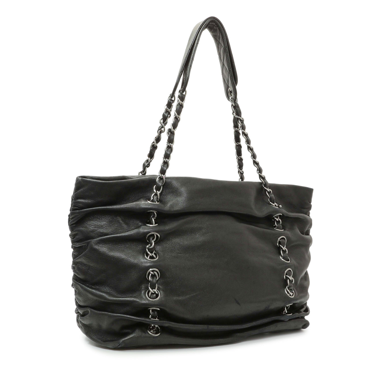 Exclusive Chanel Black Lambskin Timeless Sharpei Tote — Side View