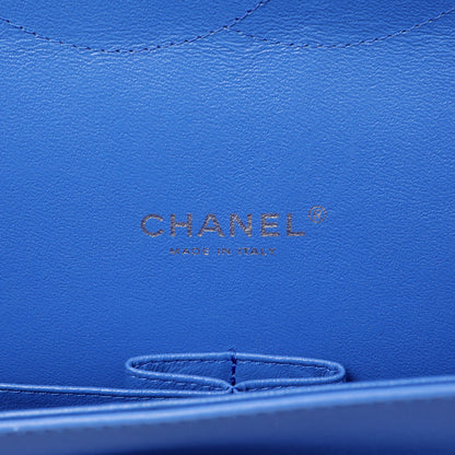 Exclusive Chanel Light Blue Patent Maxi Classic Double Flap — Detail View