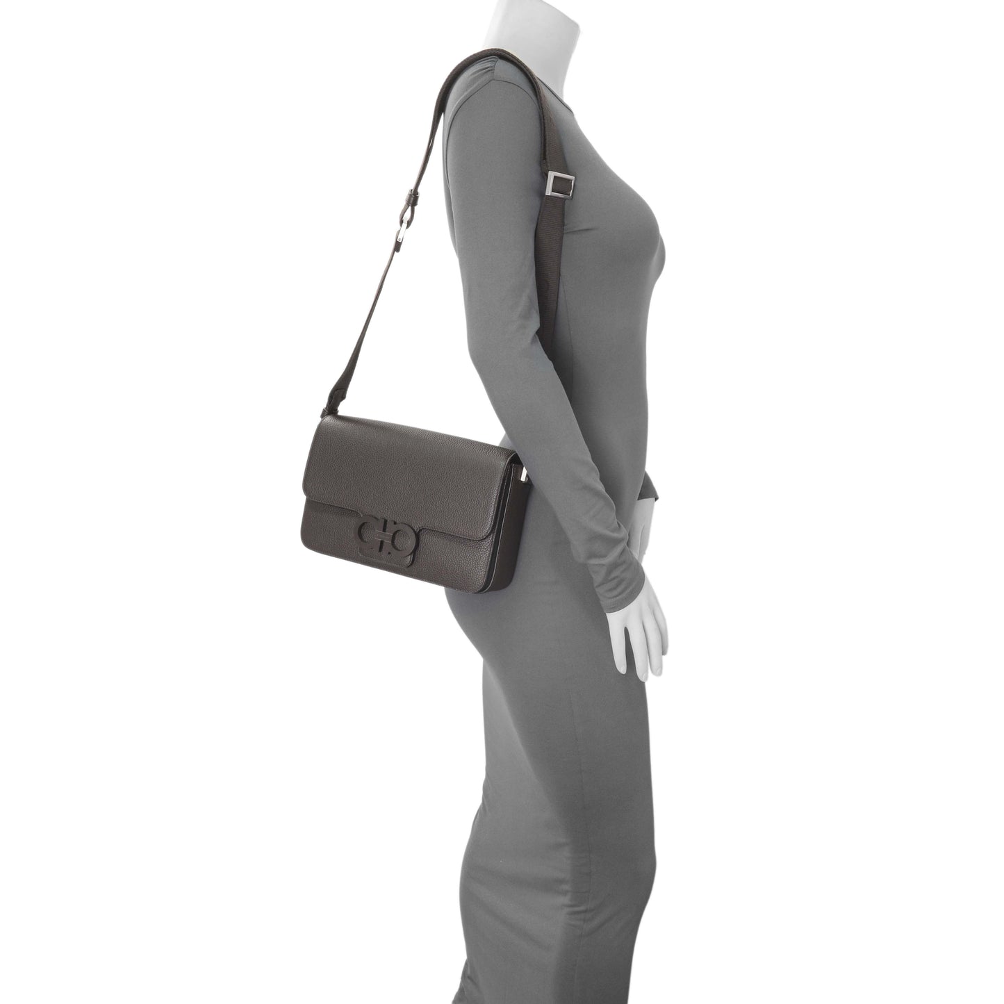 Exclusive Ferragamo Brown Double Gancini Messenger Bag — Alternate View 7