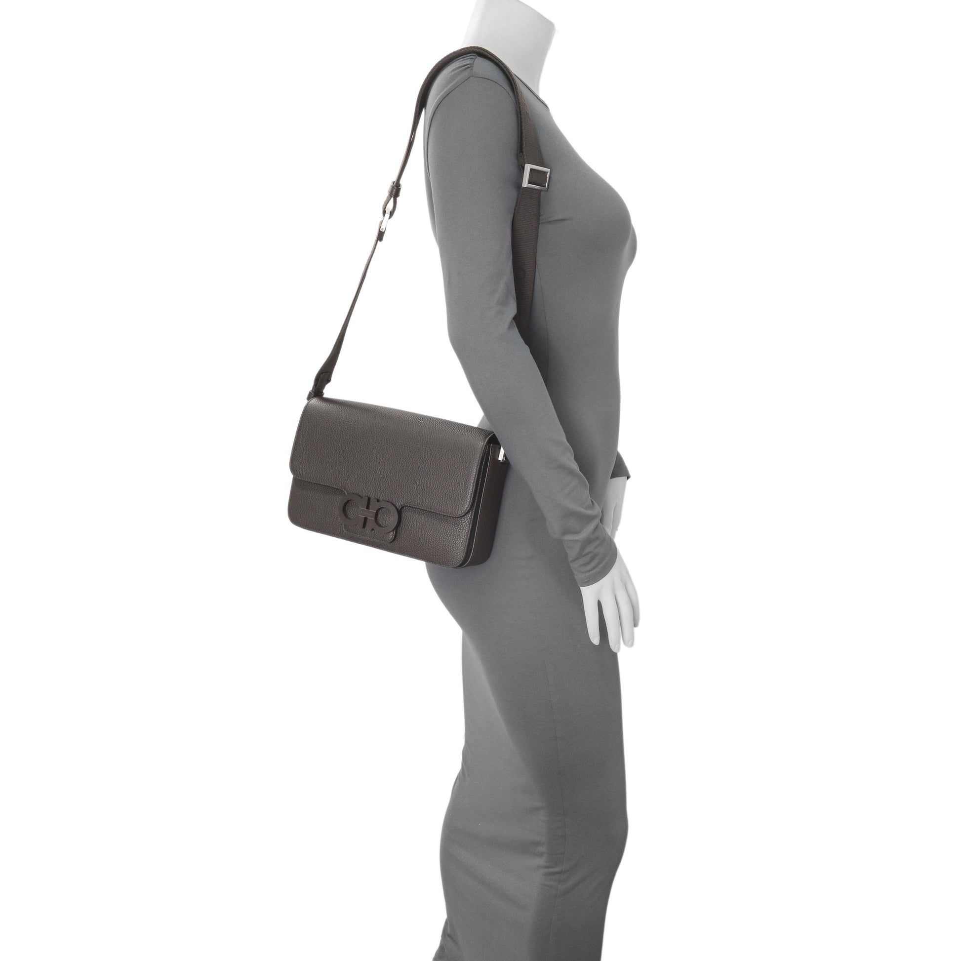 Exclusive Ferragamo Brown Double Gancini Messenger Bag — Alternate View 7