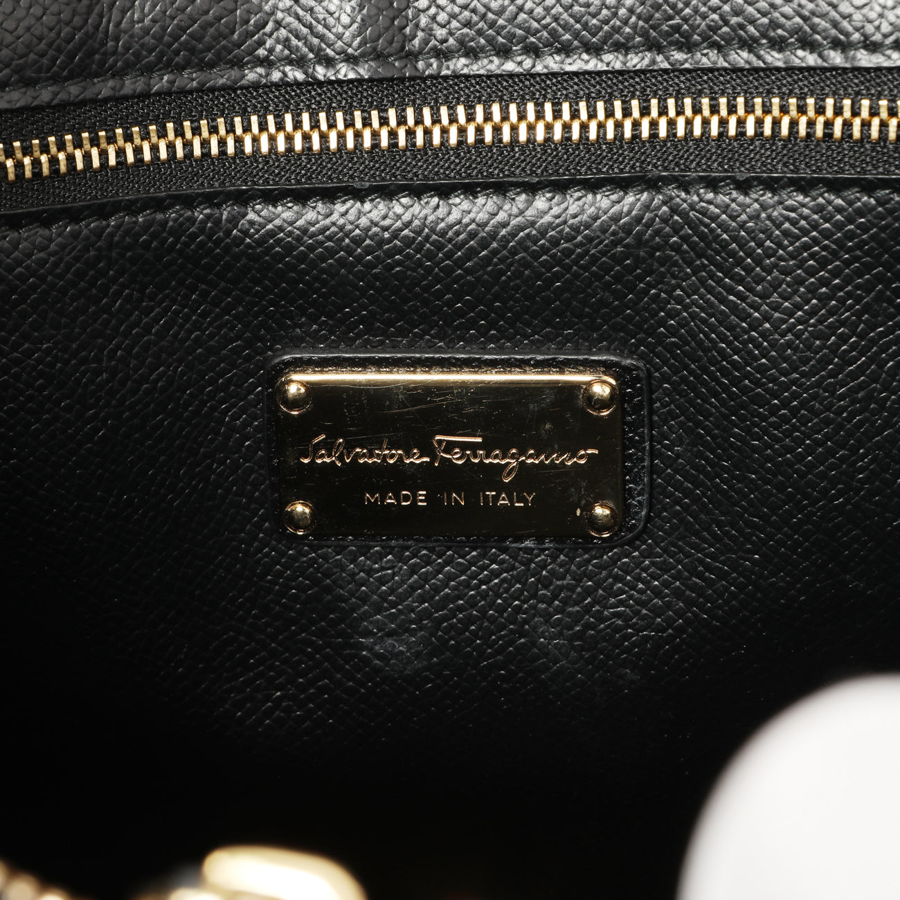 Exclusive Salvatore Ferragamo Black Hammered Calfskin Today Satchel — Detail View