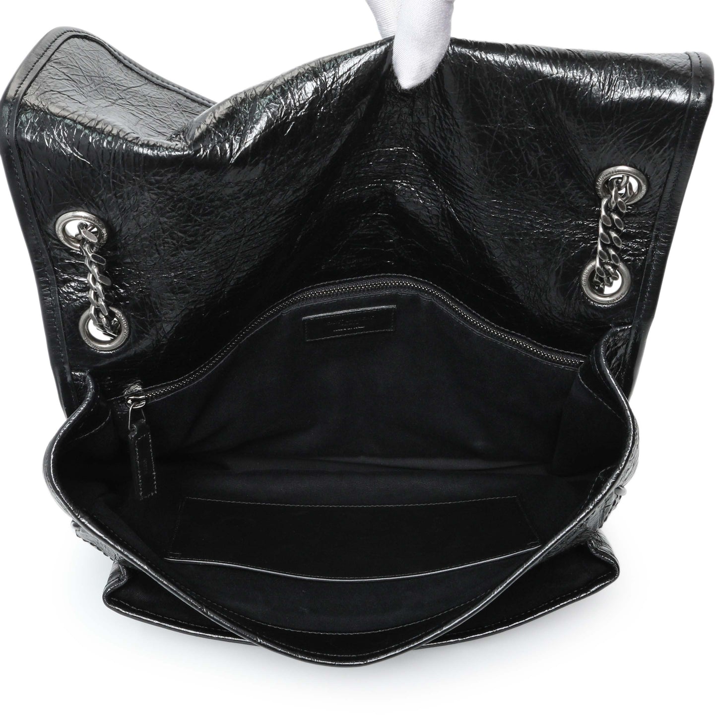 Exclusive Saint Laurent Black Crinkled Calfskin Matelasse Monogram Large Niki Chain Satchel — Alternate View 8