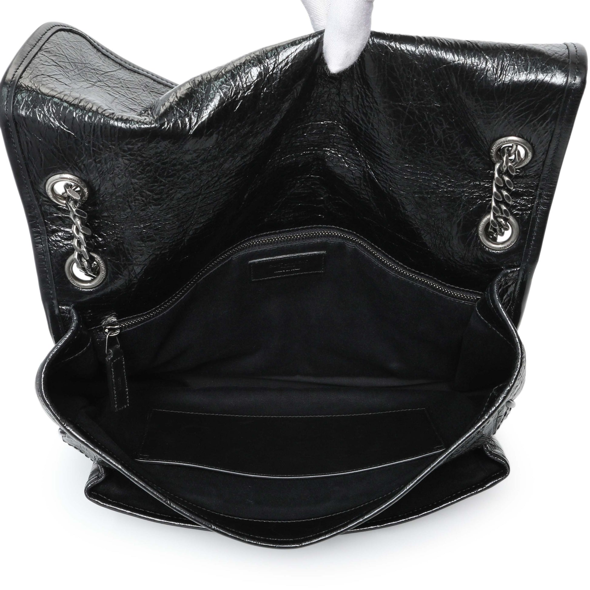 Exclusive Saint Laurent Black Crinkled Calfskin Matelasse Monogram Large Niki Chain Satchel — Alternate View 8