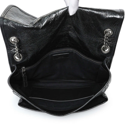Exclusive Saint Laurent Black Crinkled Calfskin Matelasse Monogram Large Niki Chain Satchel — Alternate View 8