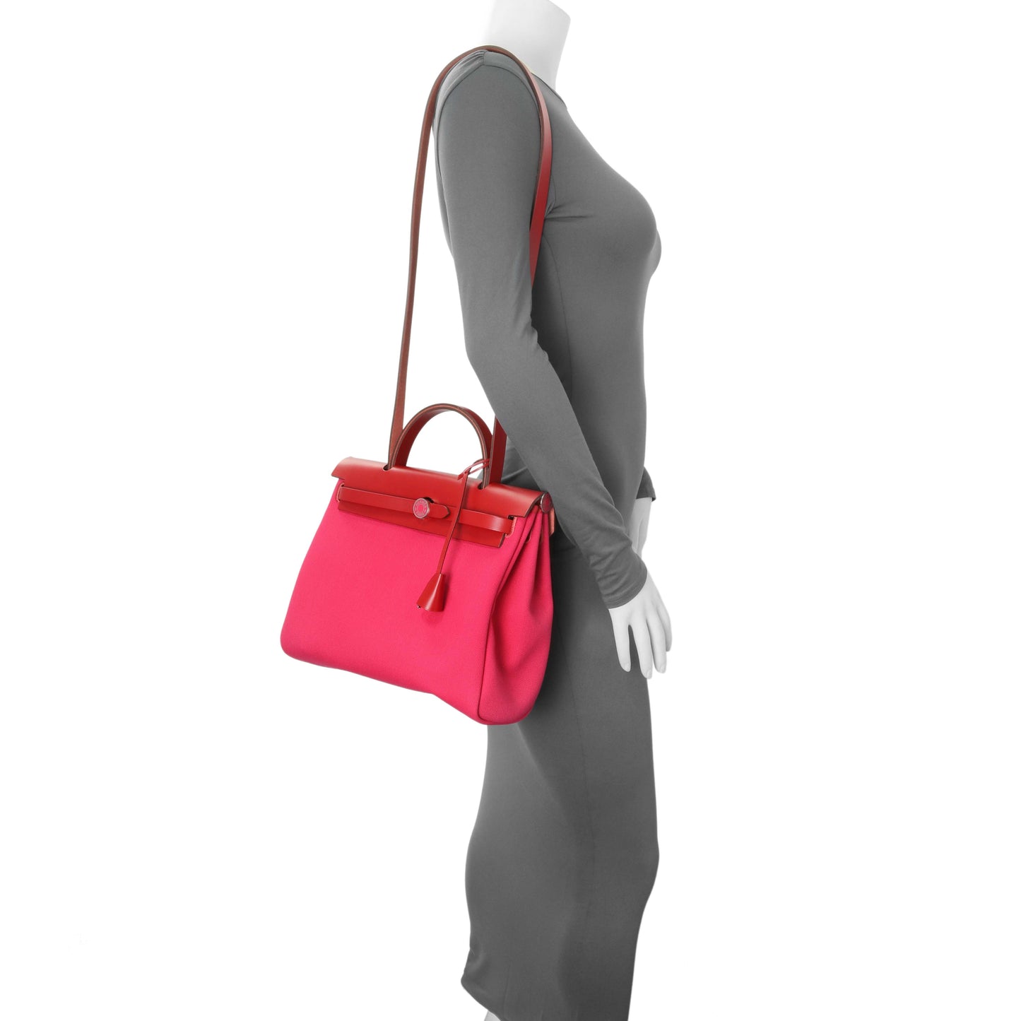 Exclusive Hermes Rose Mexico Rouge Piment Toile Militaire Vache Hunter Laque Herbag Zip Retourne 31 PM — Alternate View 8