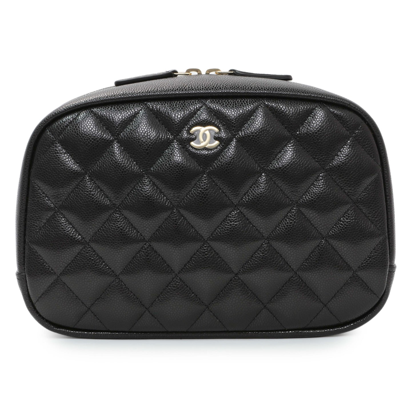 Exclusive Chanel Black Caviar Quilted Medium Curvy Pouch Cosmetic Case — Front View