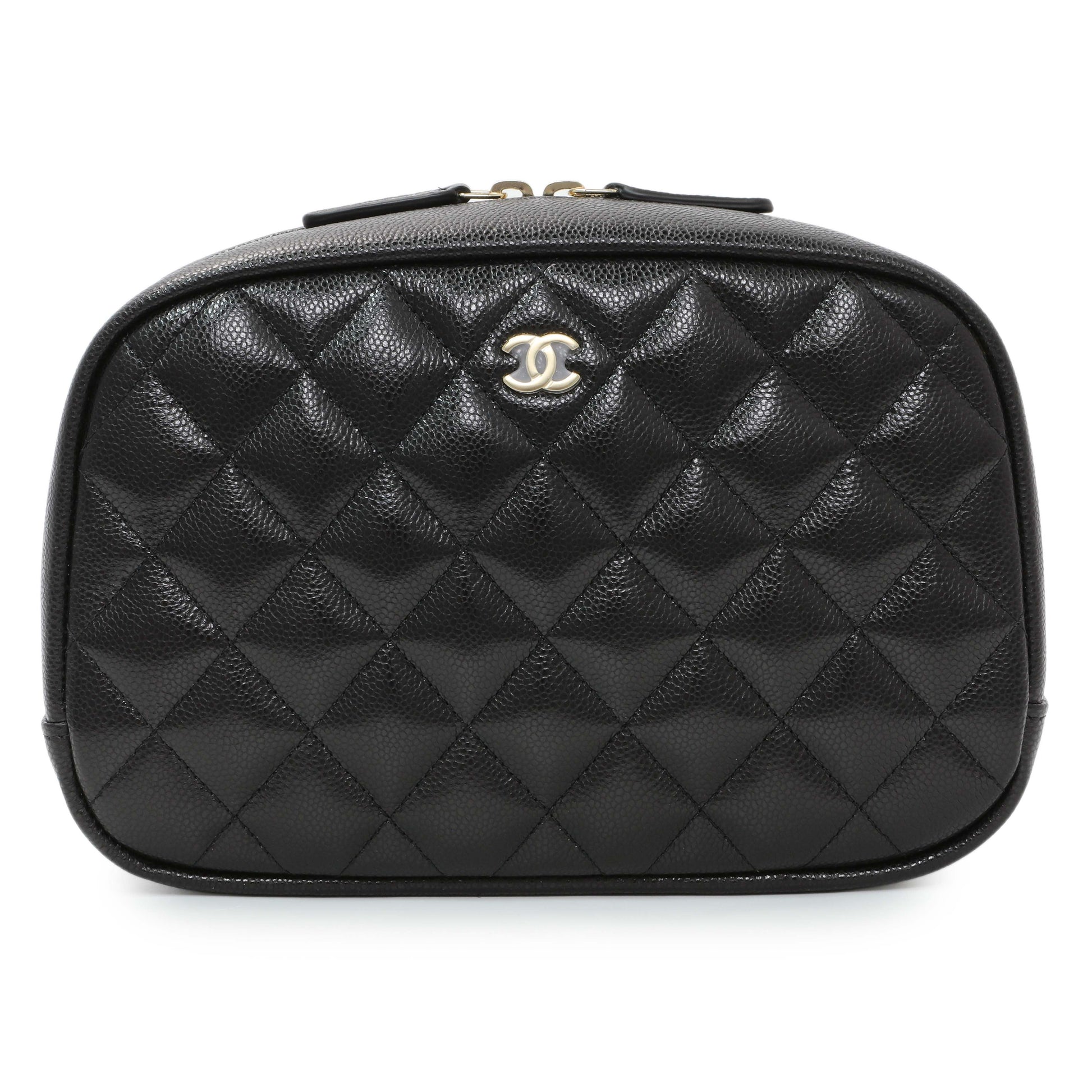 Exclusive Chanel Black Caviar Quilted Medium Curvy Pouch Cosmetic Case — Front View