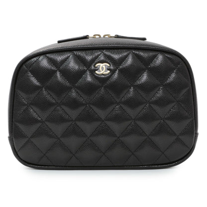 Exclusive Chanel Black Caviar Quilted Medium Curvy Pouch Cosmetic Case — Front View