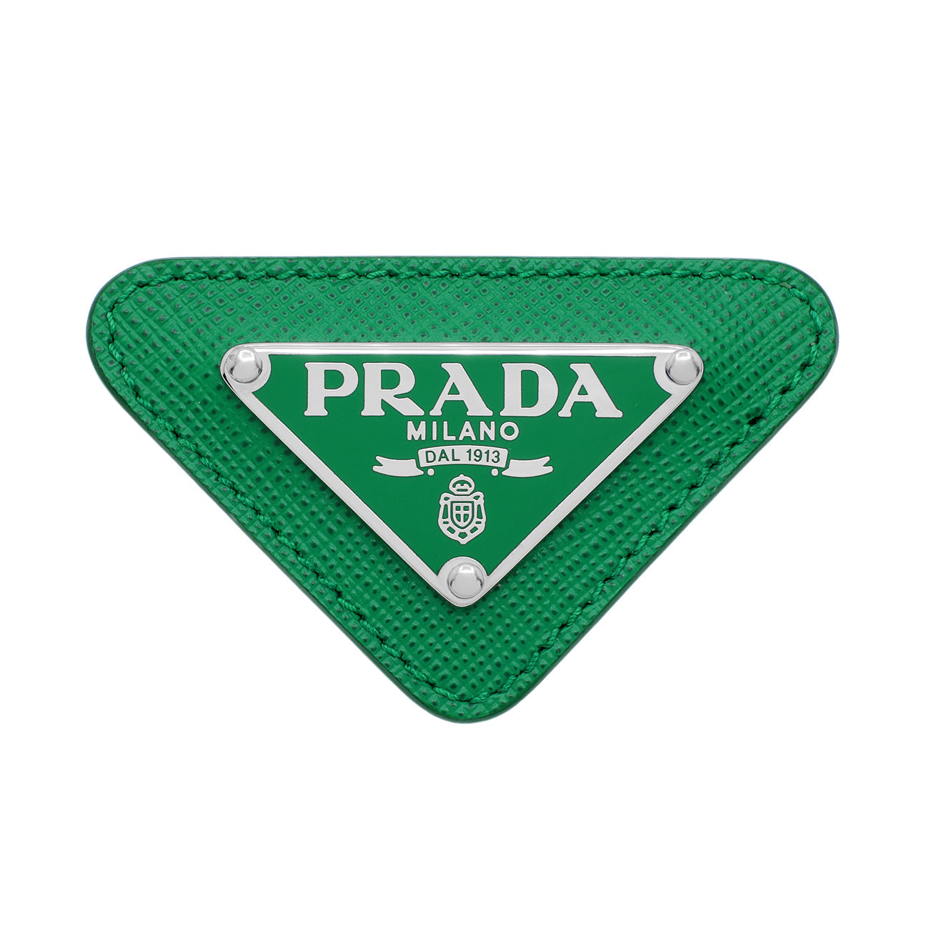 Exclusive Prada Green Saffiano Logo Brooch — Front View
