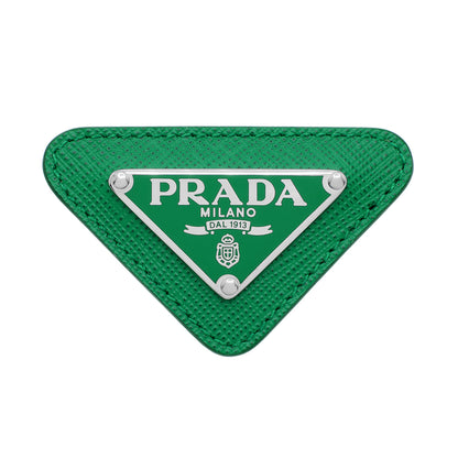 Exclusive Prada Green Saffiano Logo Brooch — Front View