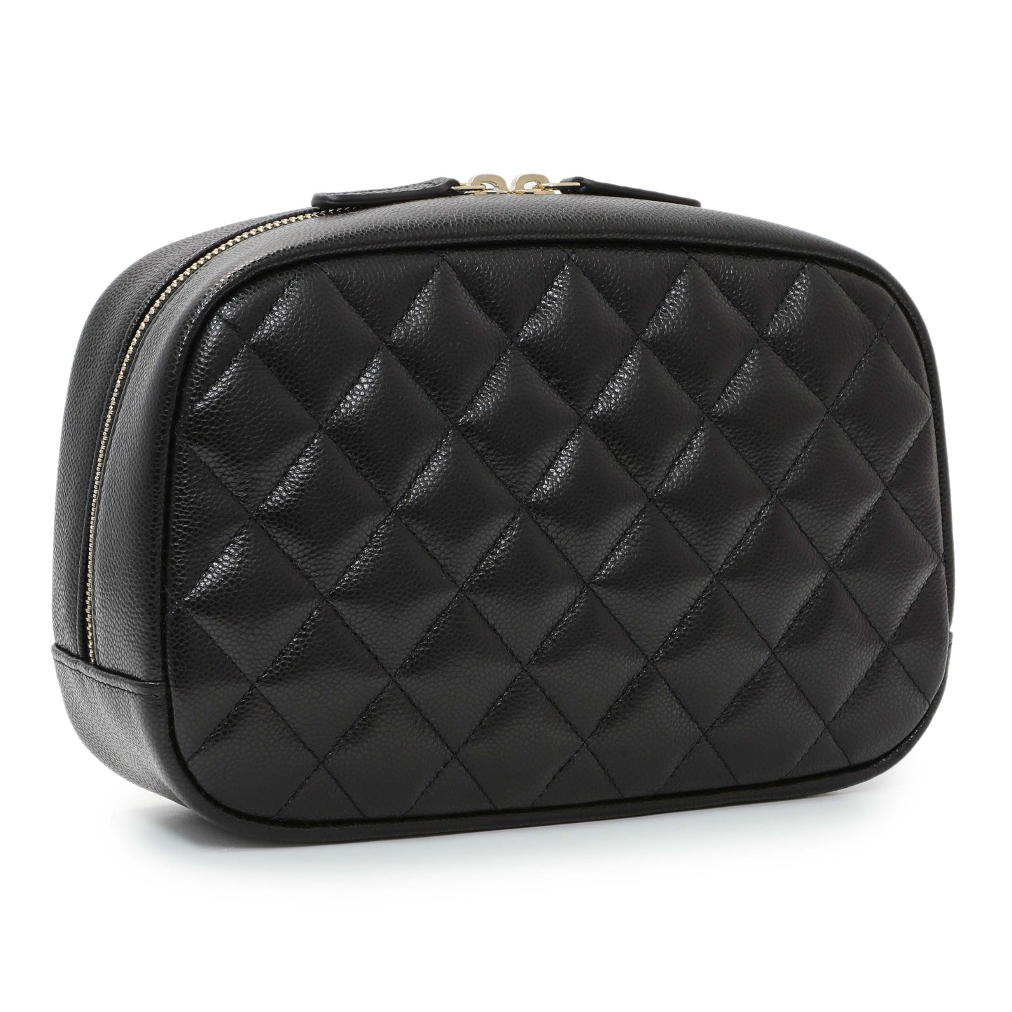 Exclusive Chanel Black Caviar Quilted Medium Curvy Pouch Cosmetic Case — Side View