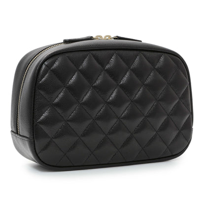 Exclusive Chanel Black Caviar Quilted Medium Curvy Pouch Cosmetic Case — Side View
