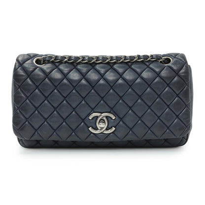 Exclusive Chanel Blue Iridescent Calfskin Bubble Flap — Front View