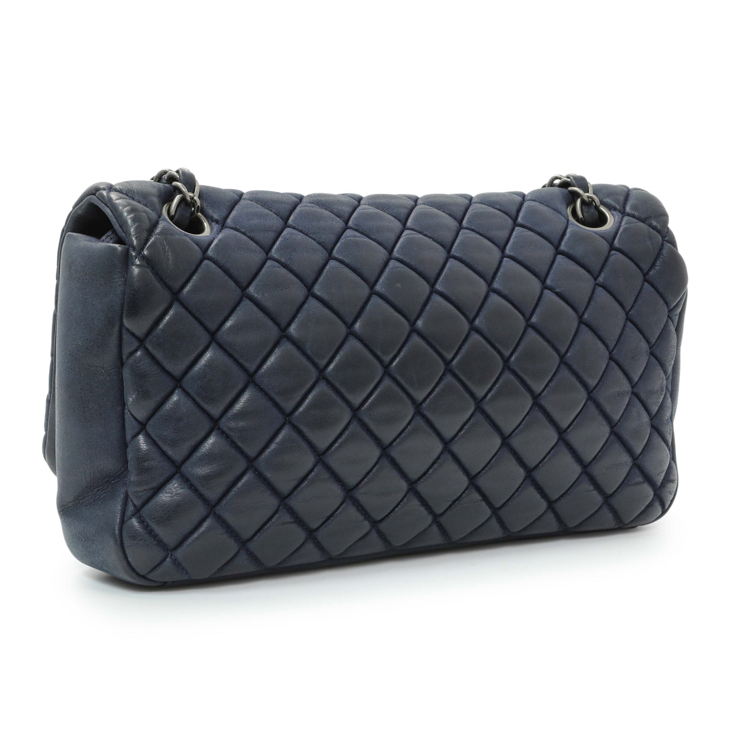 Exclusive Chanel Blue Iridescent Calfskin Bubble Flap — Side View