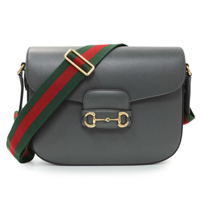 Exclusive Gucci Grey Calfskin Large Horsebit 1955 Shoulder Bag — Front View