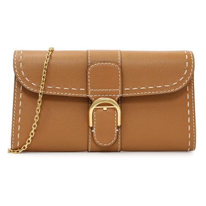Exclusive Delvaux Tan Rodeo Calfskin Brillant Wallet On Chain — Front View