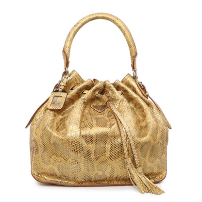 Exclusive Prada Pitone Oro Python Cinch Shoulder Bag — Front View