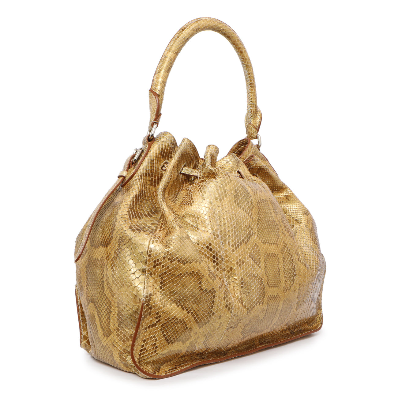 Exclusive Prada Pitone Oro Python Cinch Shoulder Bag — Side View