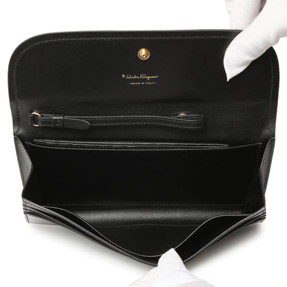 Exclusive Salvatore Ferragamo Black Calfskin Vara Bow Wallet — Top View