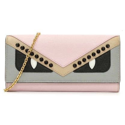 Exclusive Fendi Vitello Elite Monster Eyes Studded Wallet on Chain — Front View