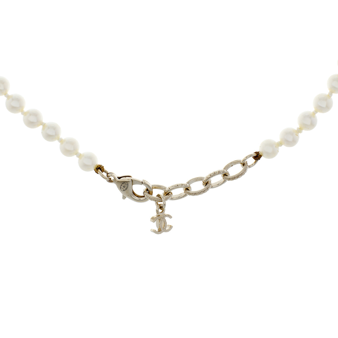 Exclusive Chanel Pearl Crystal CC Long Necklace — Side View
