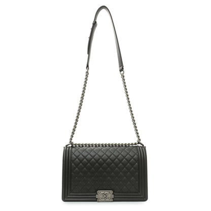 Exclusive Chanel Black Quilted Calfskin New Medium Boy Flap — Front View