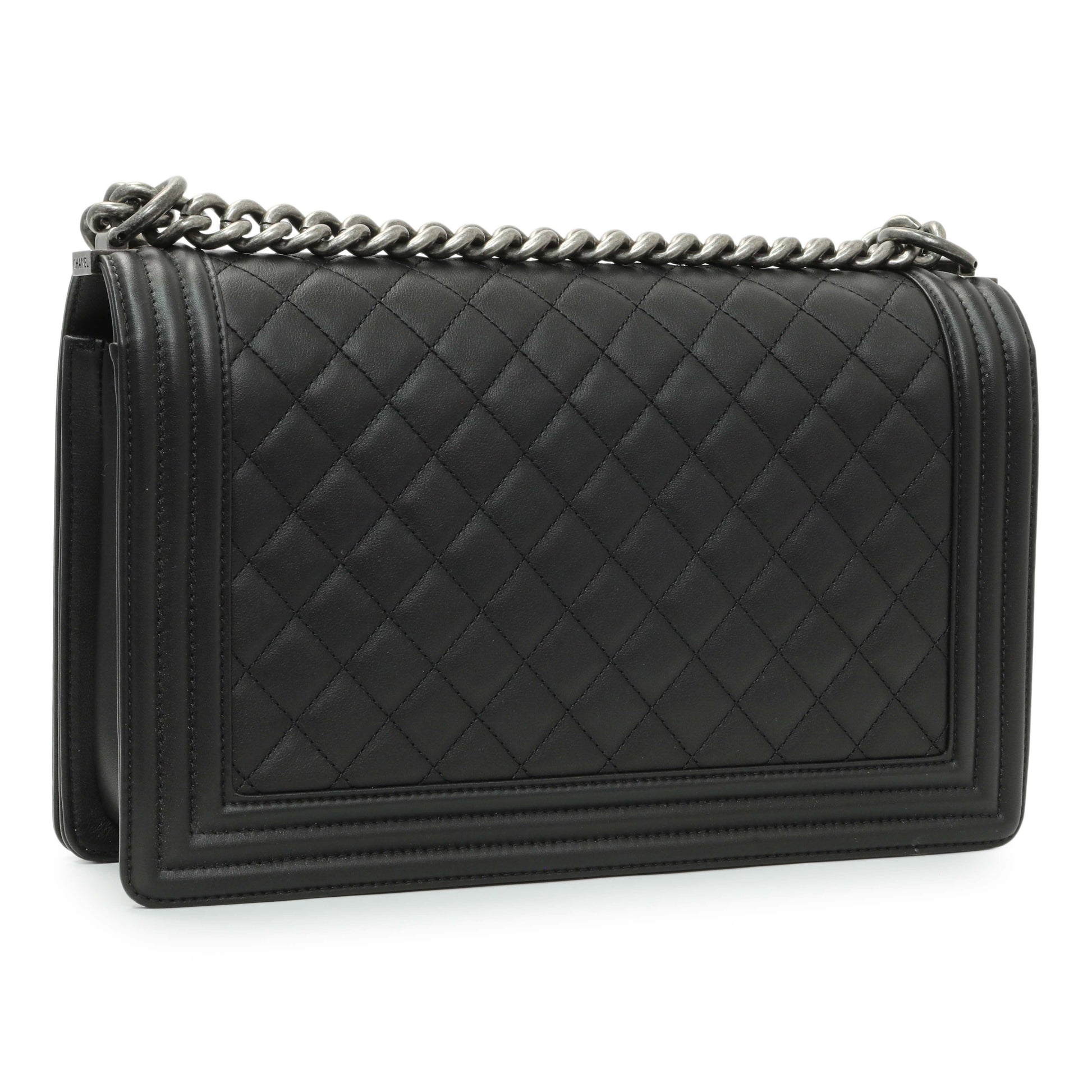 Exclusive Chanel Black Quilted Calfskin New Medium Boy Flap — Side View