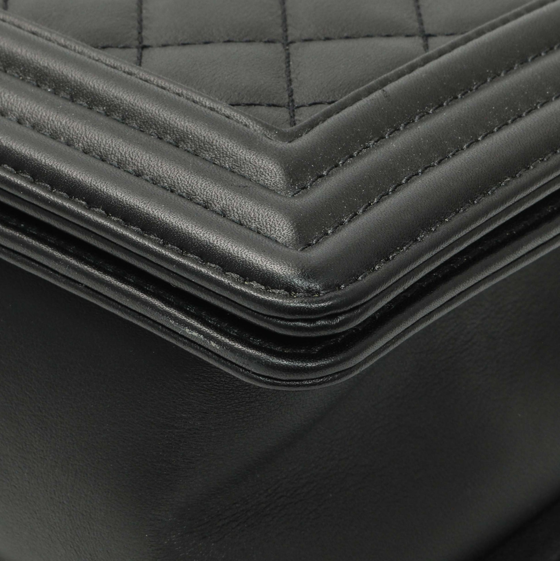 Exclusive Chanel Black Quilted Calfskin New Medium Boy Flap — Detail View